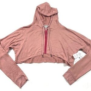 New Splendid Crop Drawstring Hoodie Pink Size Large